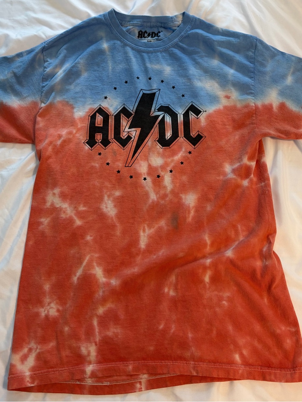 AC DC Mens Small T Shirt Blue Orange Tie Dye Lightning Bolt Graphic Band Tee S